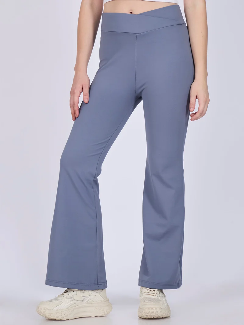OUTZIDR Grey Criss Cross Waist Band Flared Leggigns